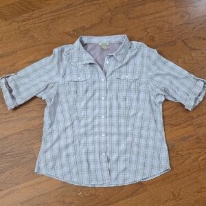 Duluth Trading Co Women's Plaid Shirt in Light Purple and Green